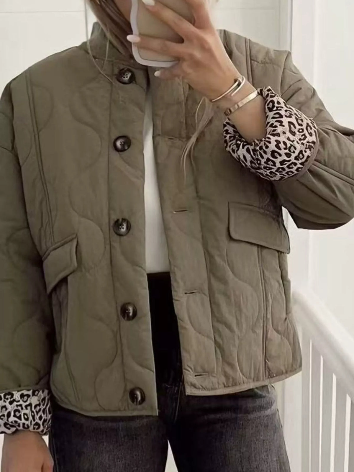 Quilted Button-Up Jacket — front view