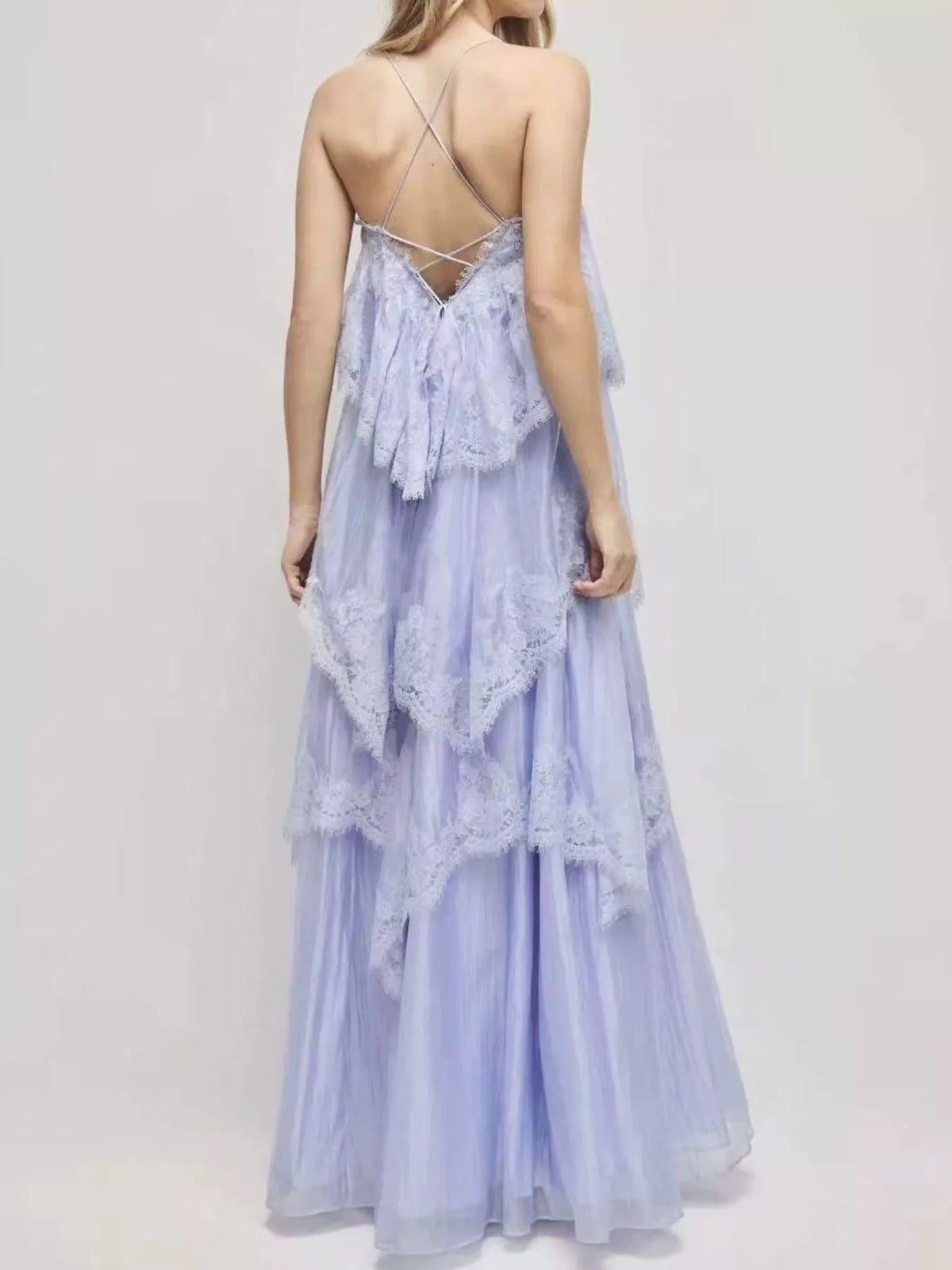 spaghetti-strap maxi dress, back view