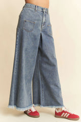 Trendsi Davi & Dani Patch Pocket Wide Leg Culotte Jeans -