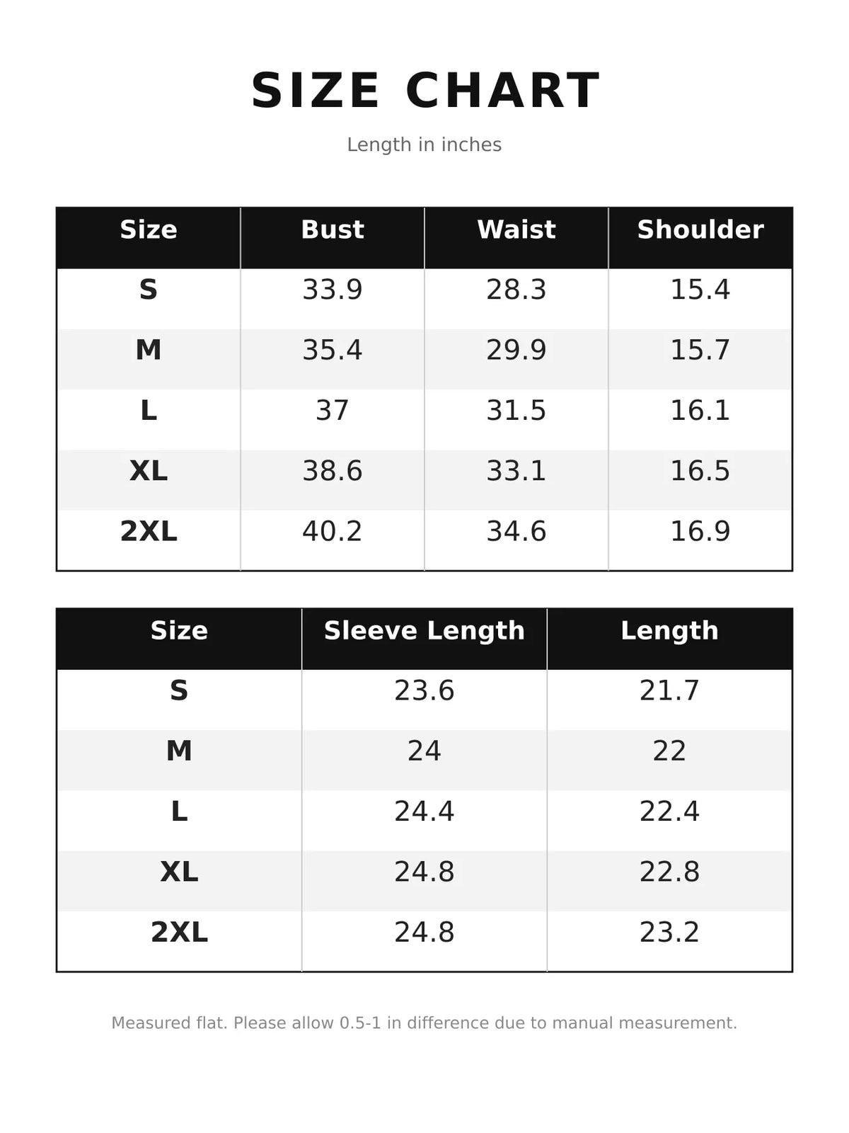 Size chart for velvet-paneled blazer with stand-up collar