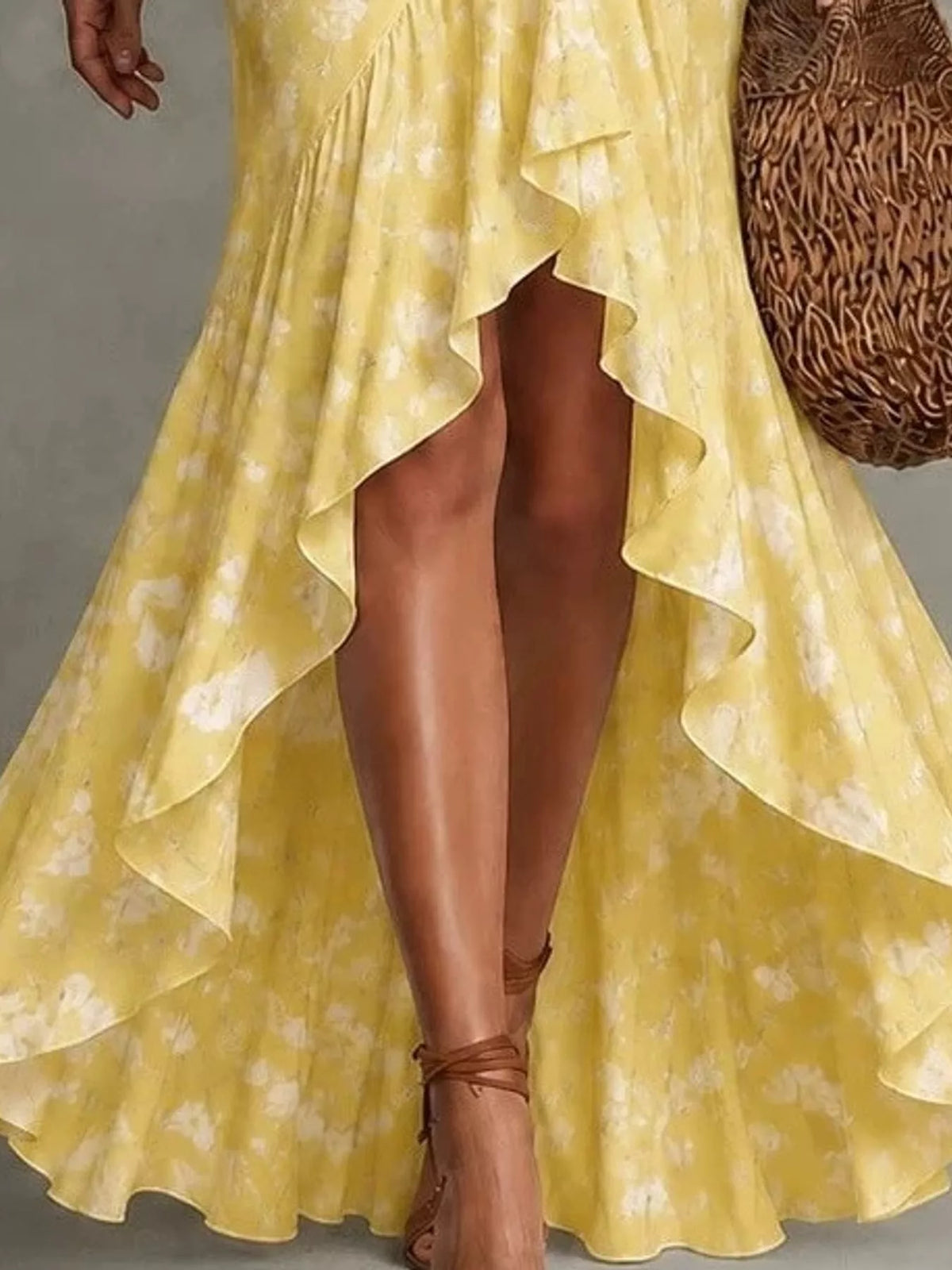 High-low maxi dress, yellow high-low hem