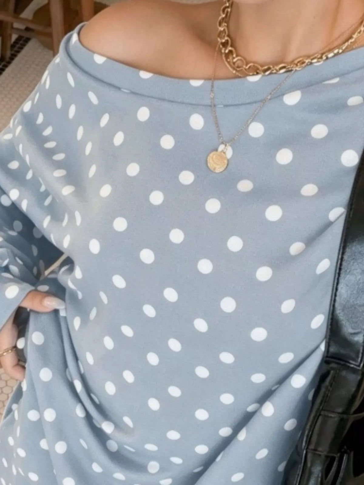 Women's polka dot boat neck top and pants set