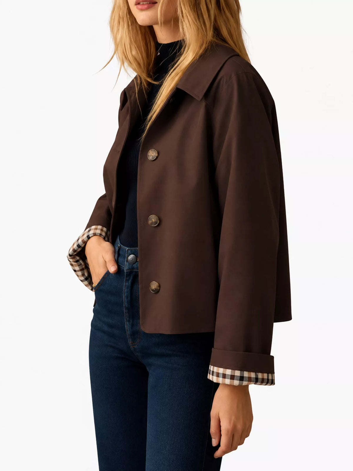 Cropped trench jacket, brown side