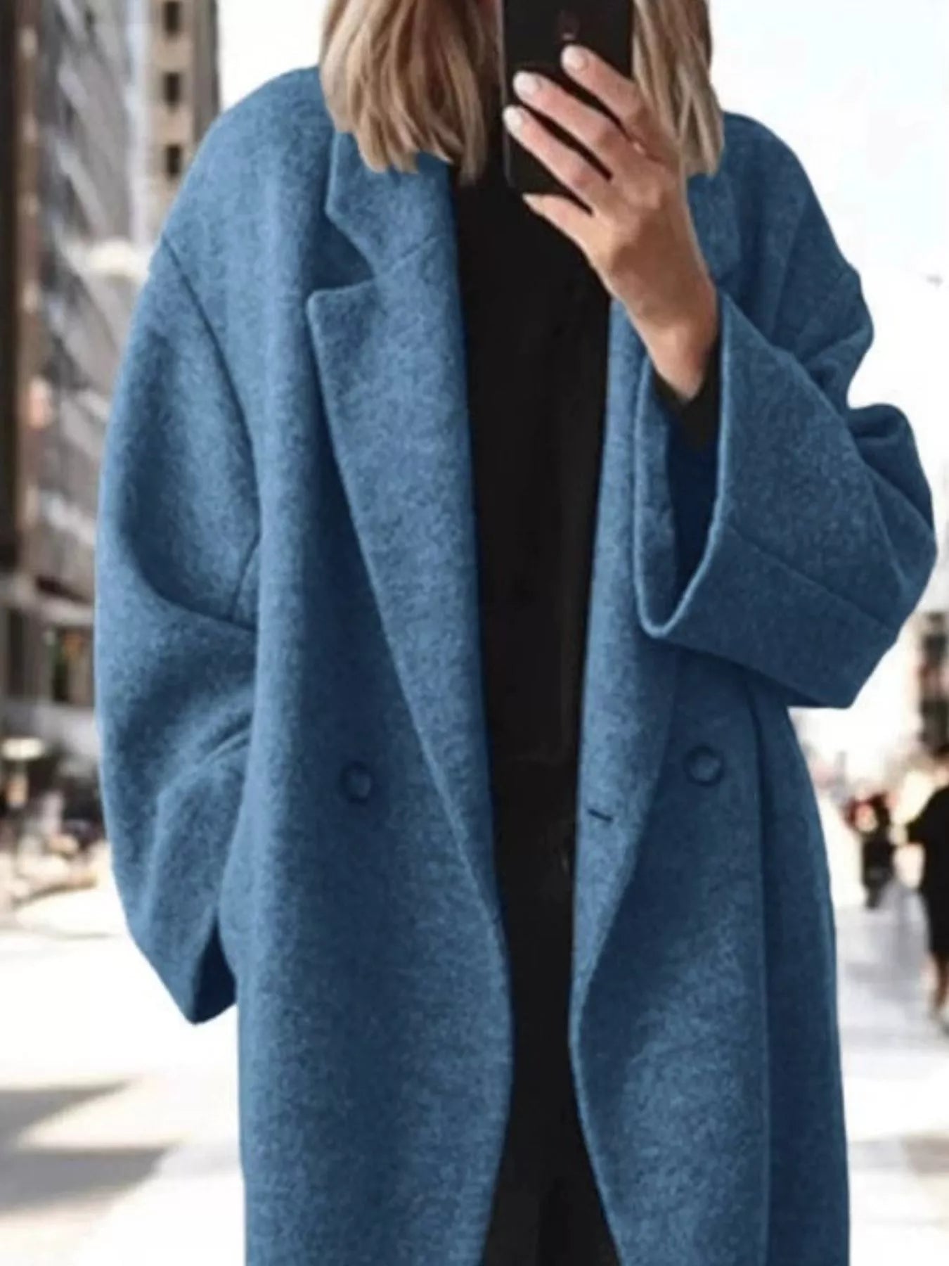 Trendsi Full Size Lapel Collar Wool Blend Longline Coat Plus Size -