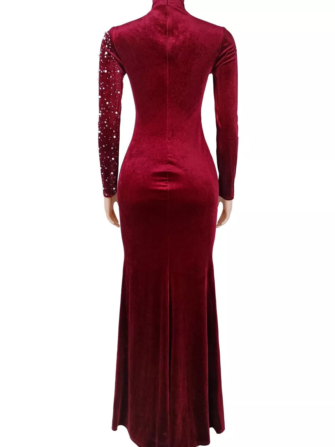 Trendsi Rhinestone Embellished Velvet Mermaid Evening Maxi Dress -