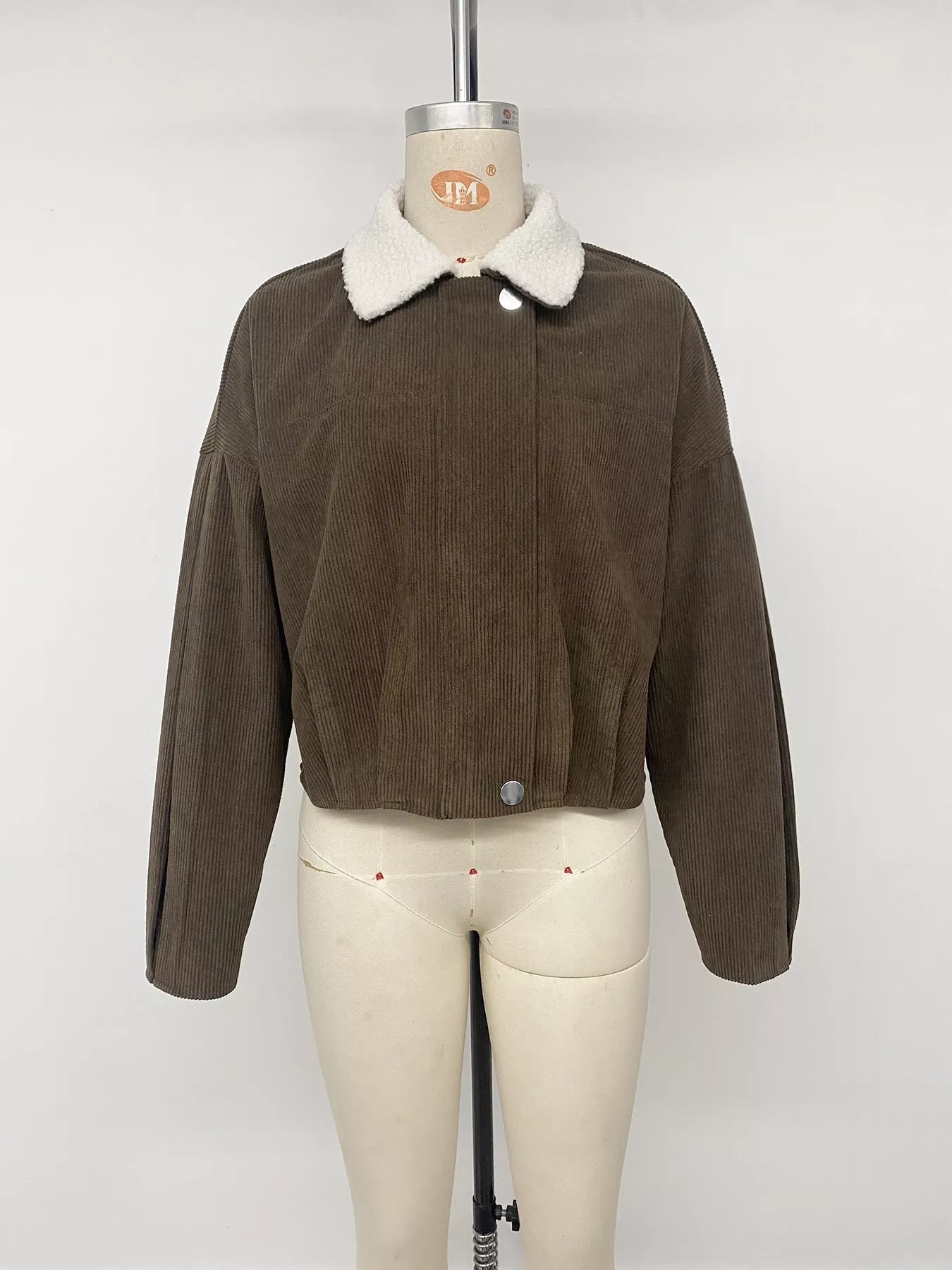 Trendsi Contrast Sherpa Collar Corduroy Zip Up Jacket -