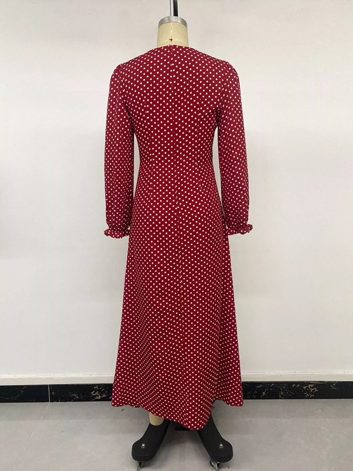 Trendsi Square Neck Polka Dot Long Sleeve Maxi Dress -