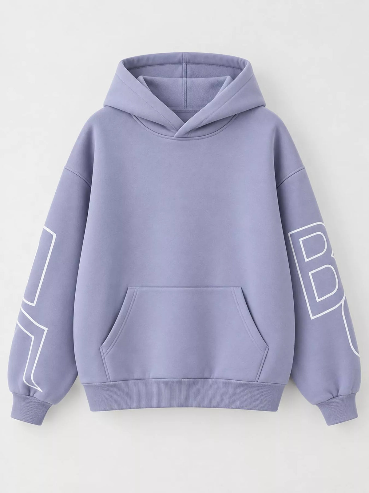 Lavender letter-print pullover hoodie with kangaroo pocket