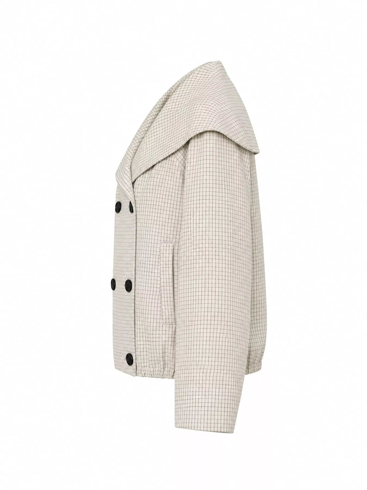 Cream check plaid double-breasted cropped jacket — side view