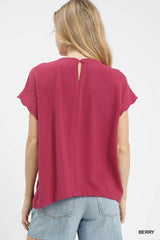 Trendsi Umgee Linen Scalloped Round Neck Top -