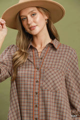 Trendsi Umgee Plaid Button Down Oversized Shirt Dress - Dresses