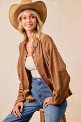 Trendsi BiBi Corduroy Relaxed Fit Shacket with Back Pleat -