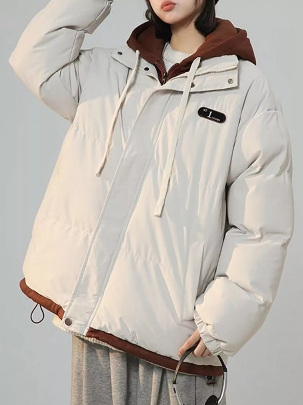 Zip-Up Hooded Puffer Jacket — front view