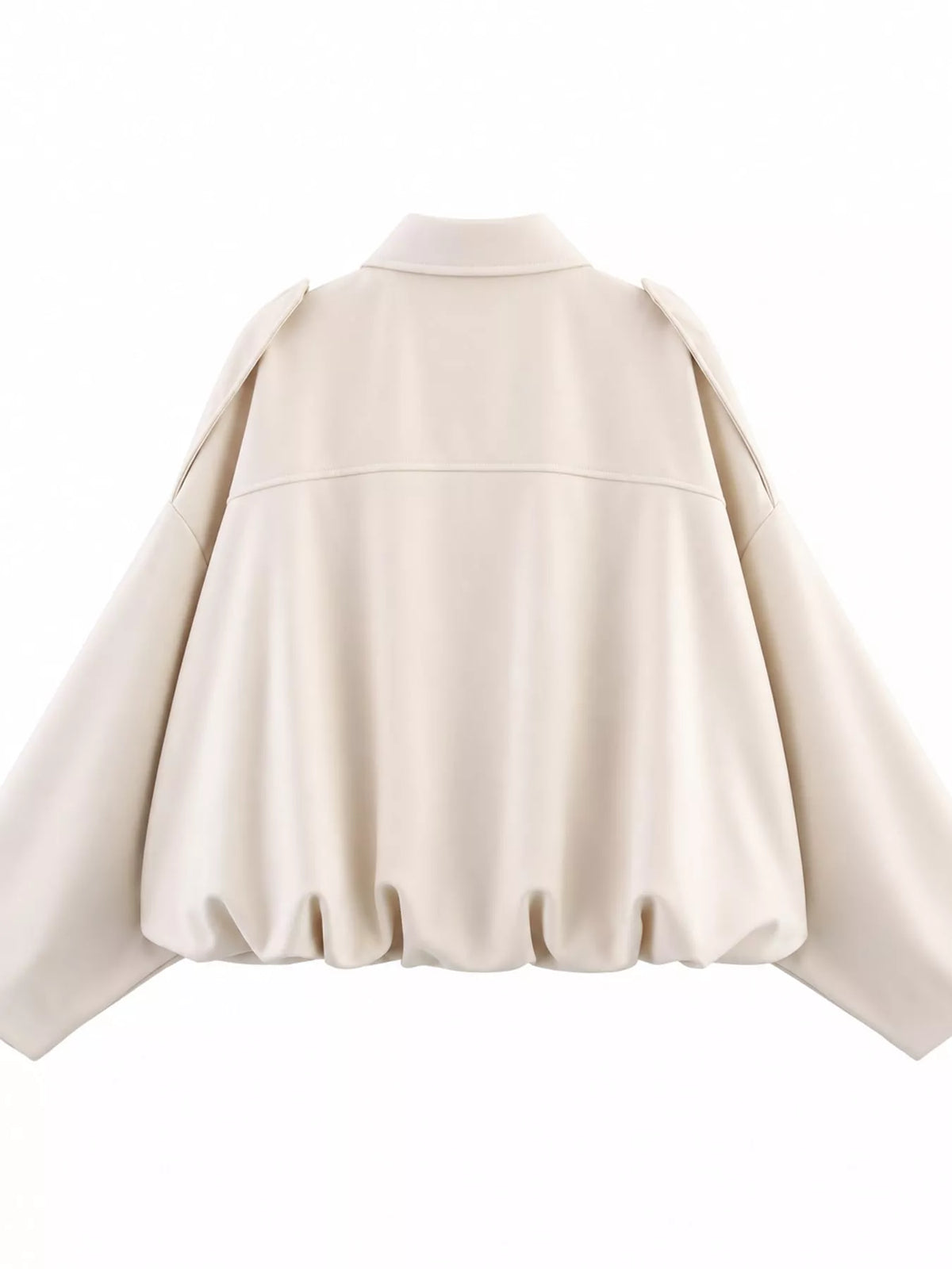 Cream elastic hem batwing sleeve jacket, back view