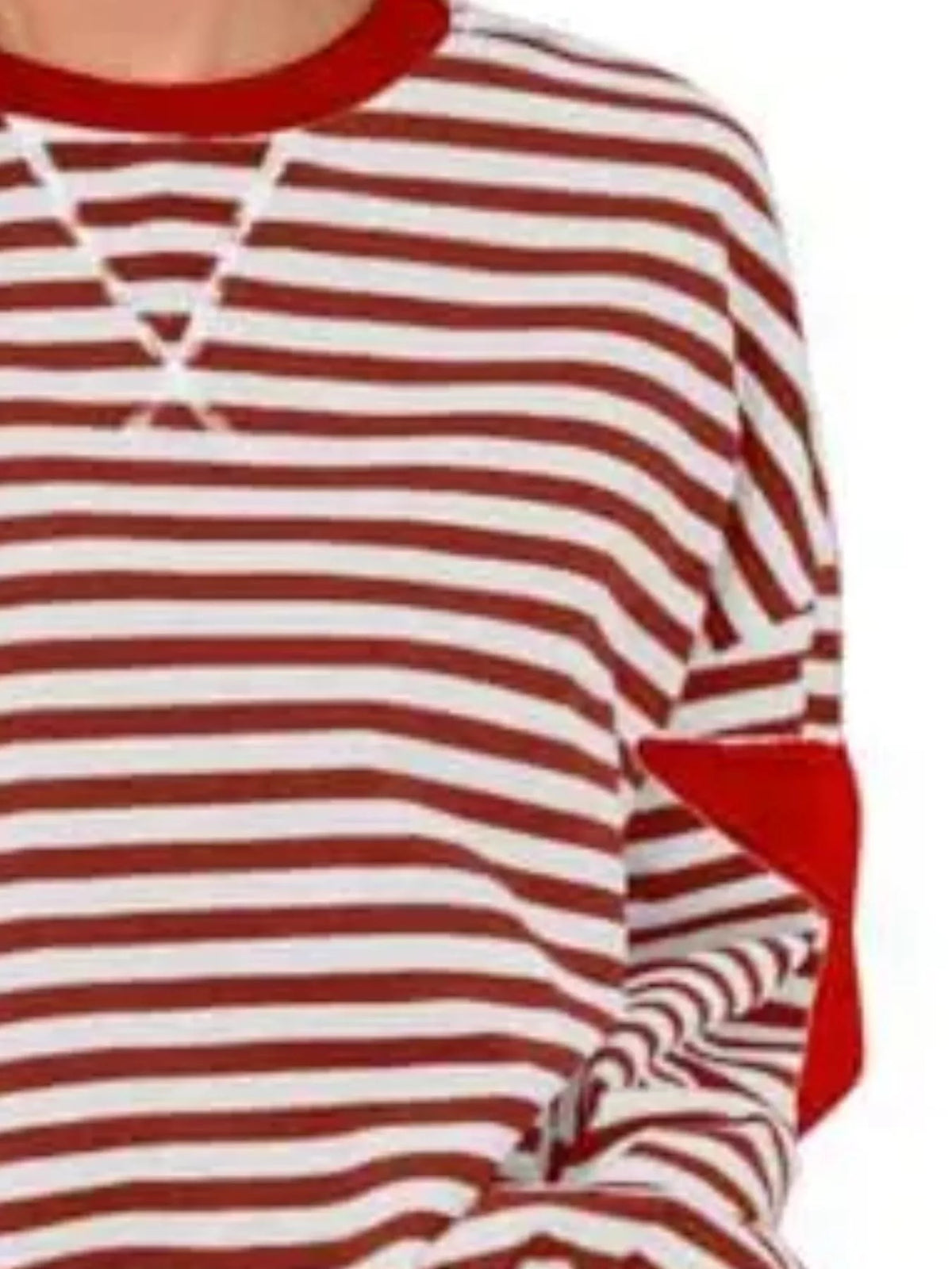 Red Star-Patch Striped Oversized Sweatshirt star and stripe detail