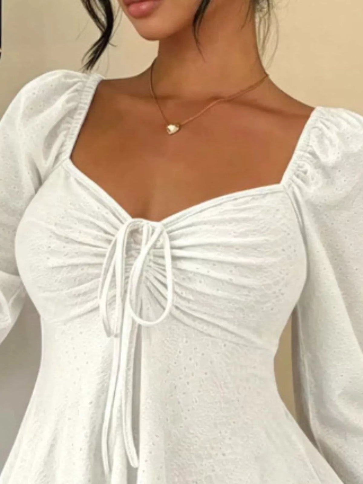 Trendsi Ruched Sweetheart Neck Long Sleeve Top -