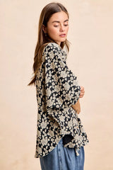 Trendsi BiBi Floral Jacquard Short Dolman Sleeves Shirt - Shirts