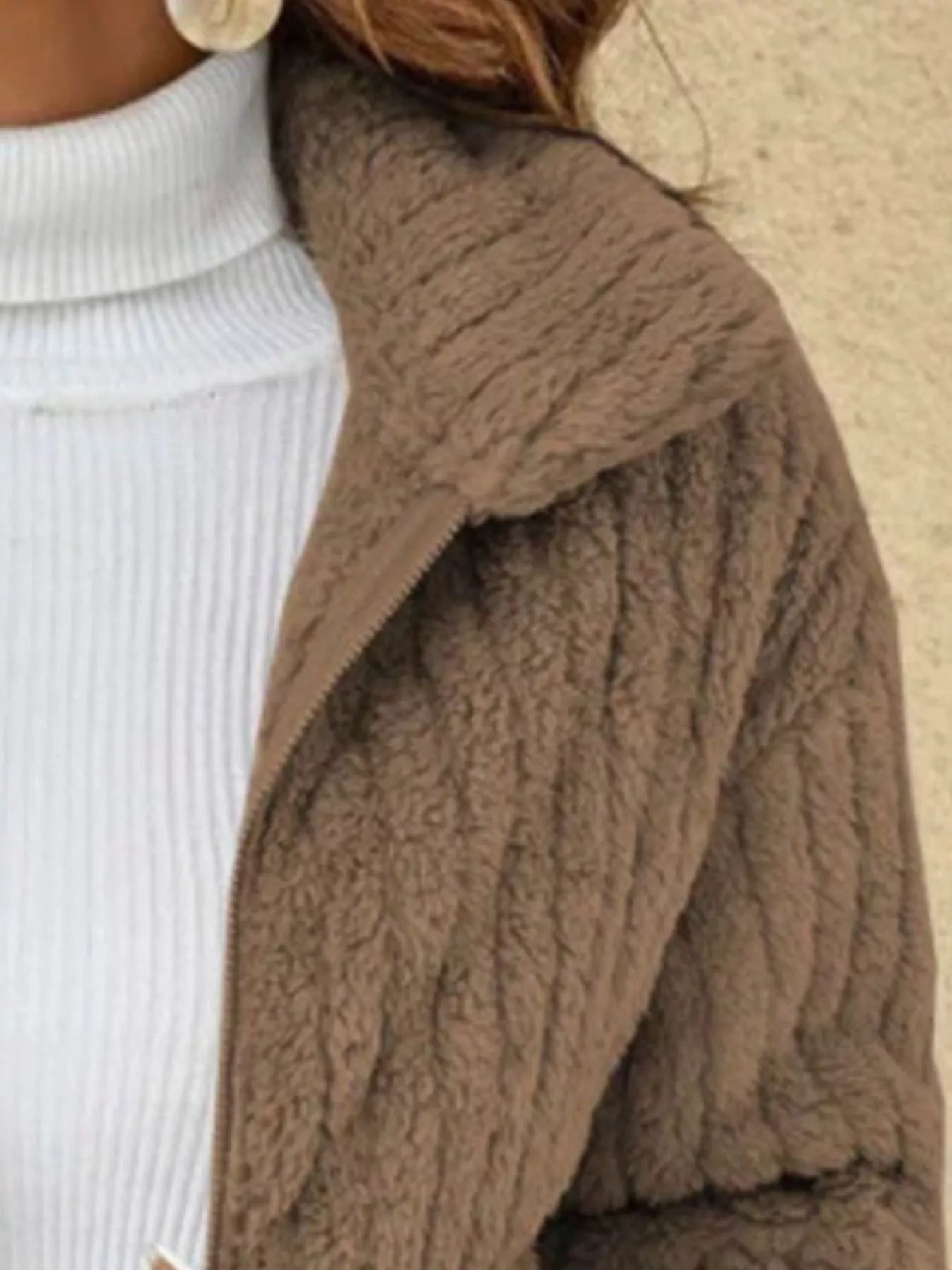 Trendsi Full Size Faux Fur Zip-Up Outerwear Plus Size -