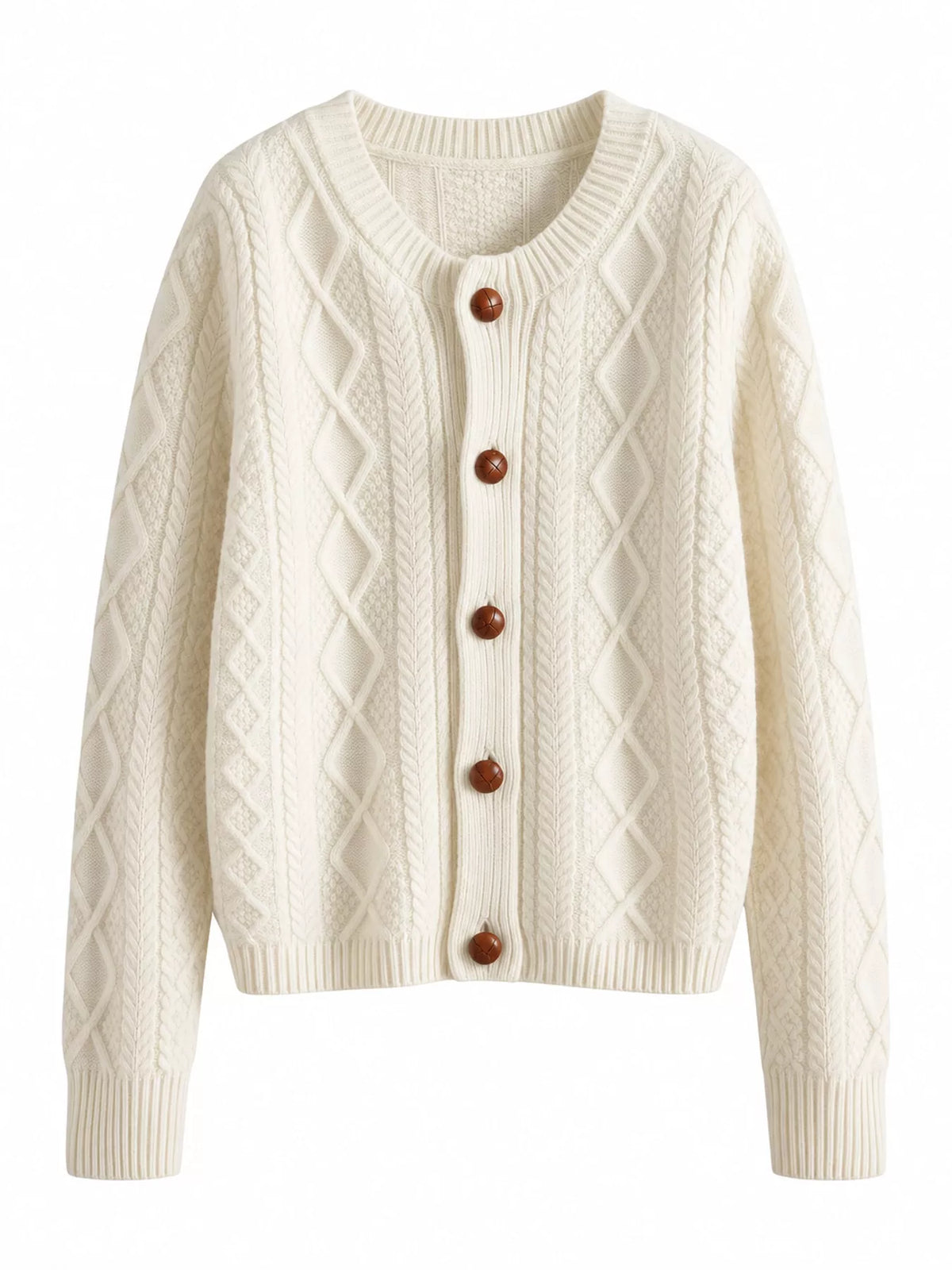White cable-knit button-down cardigan