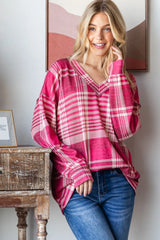 Trendsi Heimish Plaid Drop Shoulder V-Neck T-Shirt -
