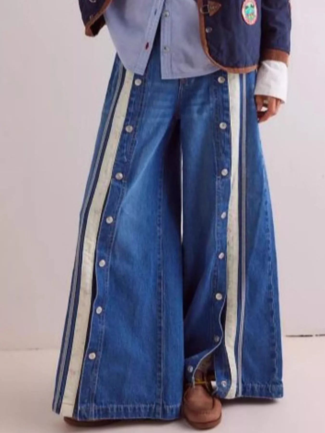 Trendsi Wide-Leg Side Snap Button Jeans -