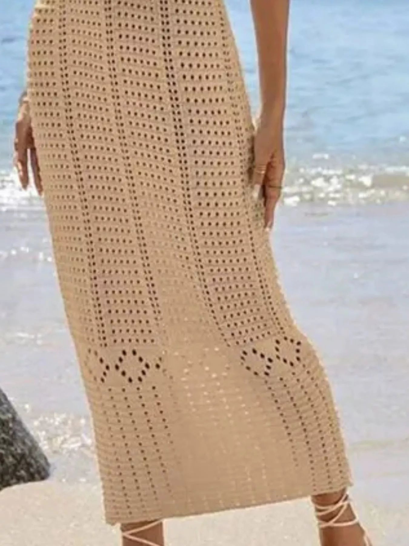 Trendsi Sleeveless Crochet Knit Cover Up Maxi Dress -