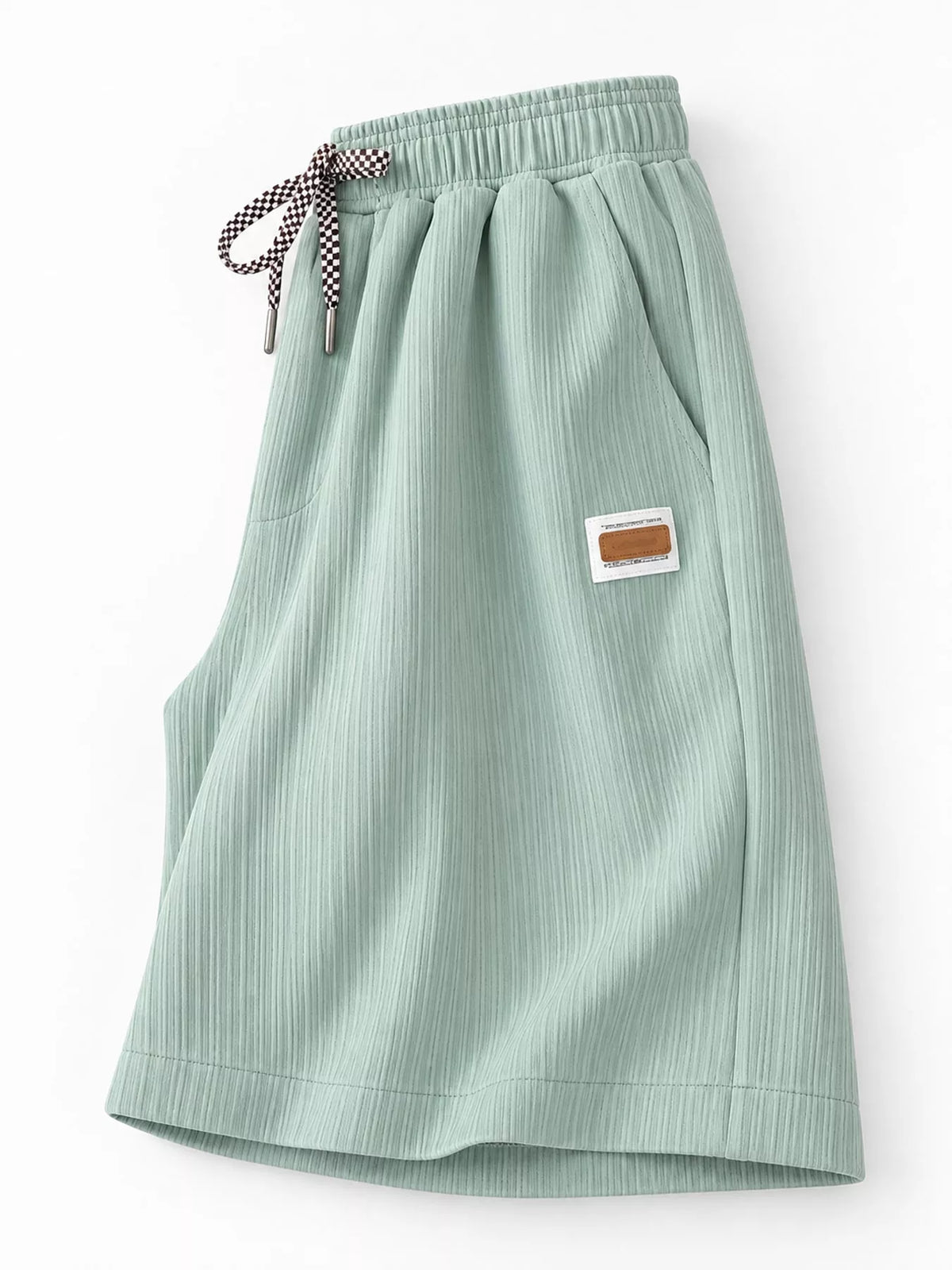 Women's Textured Drawstring Casual Shorts in mint — side flat lay view