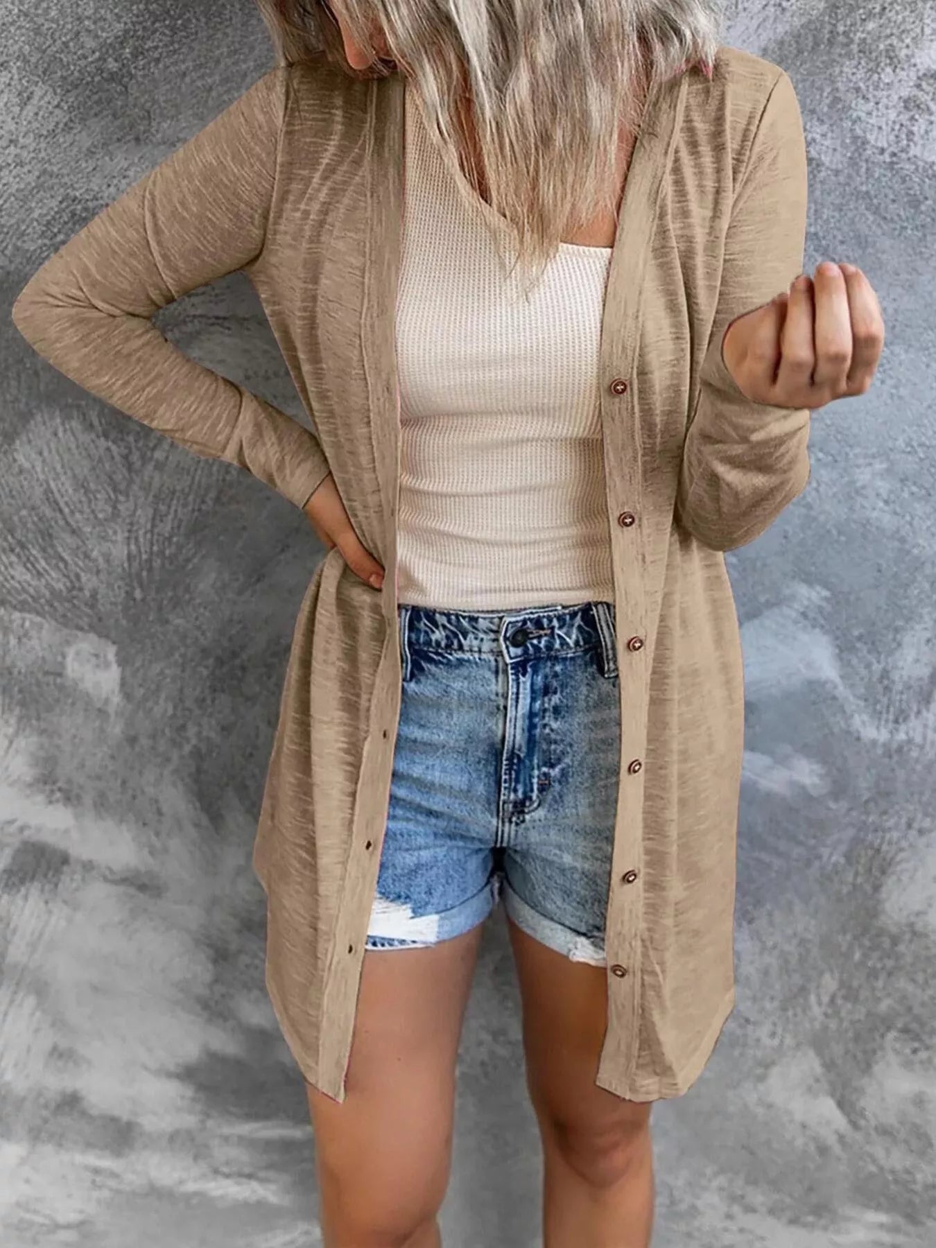 Trendsi Full Size Lightweight Button-Up Cardigan Plus Size - Shirts