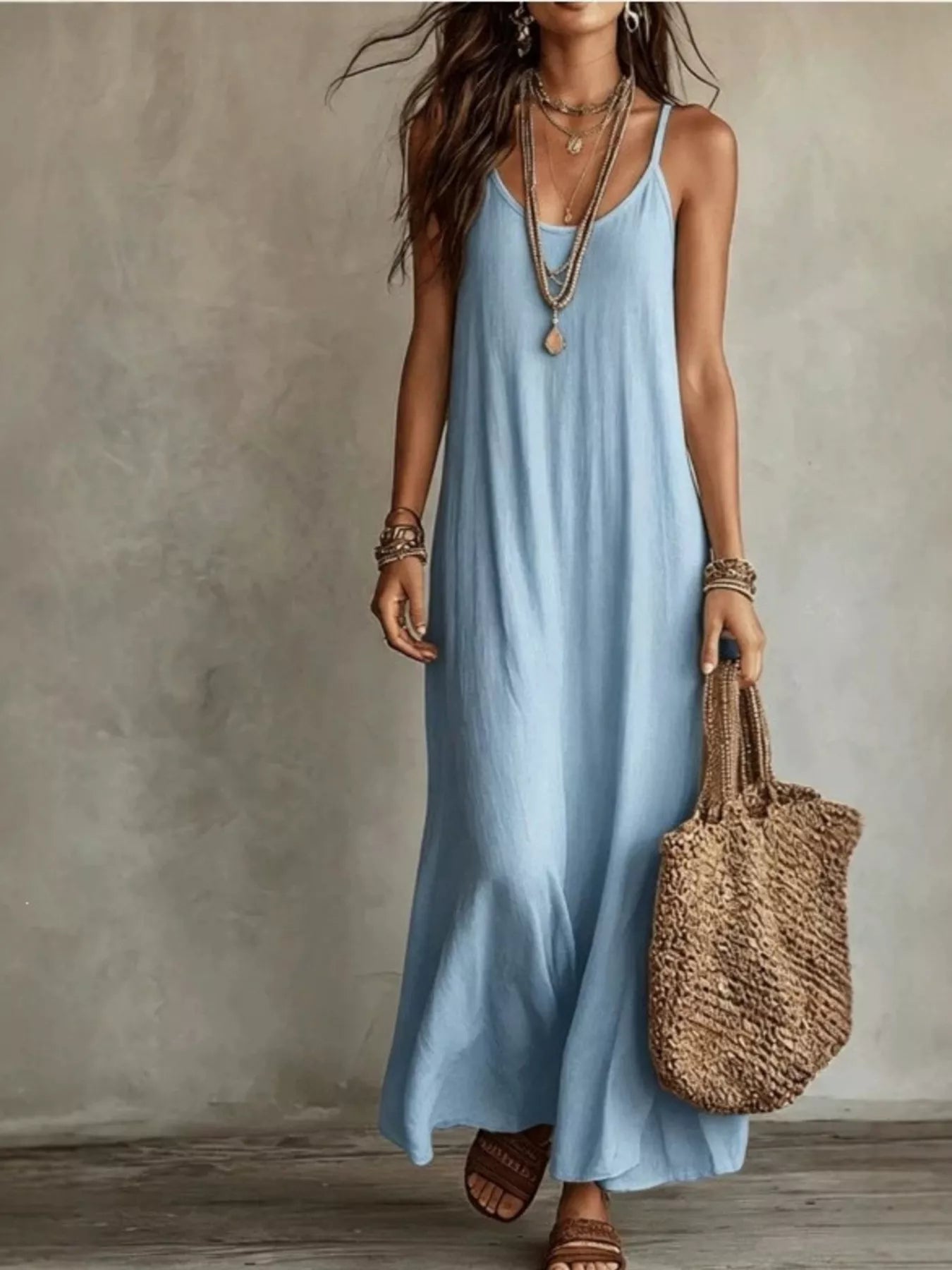 Trendsi Full Size Scoop Neck Spaghetti Strap Maxi Dress Plus Size -