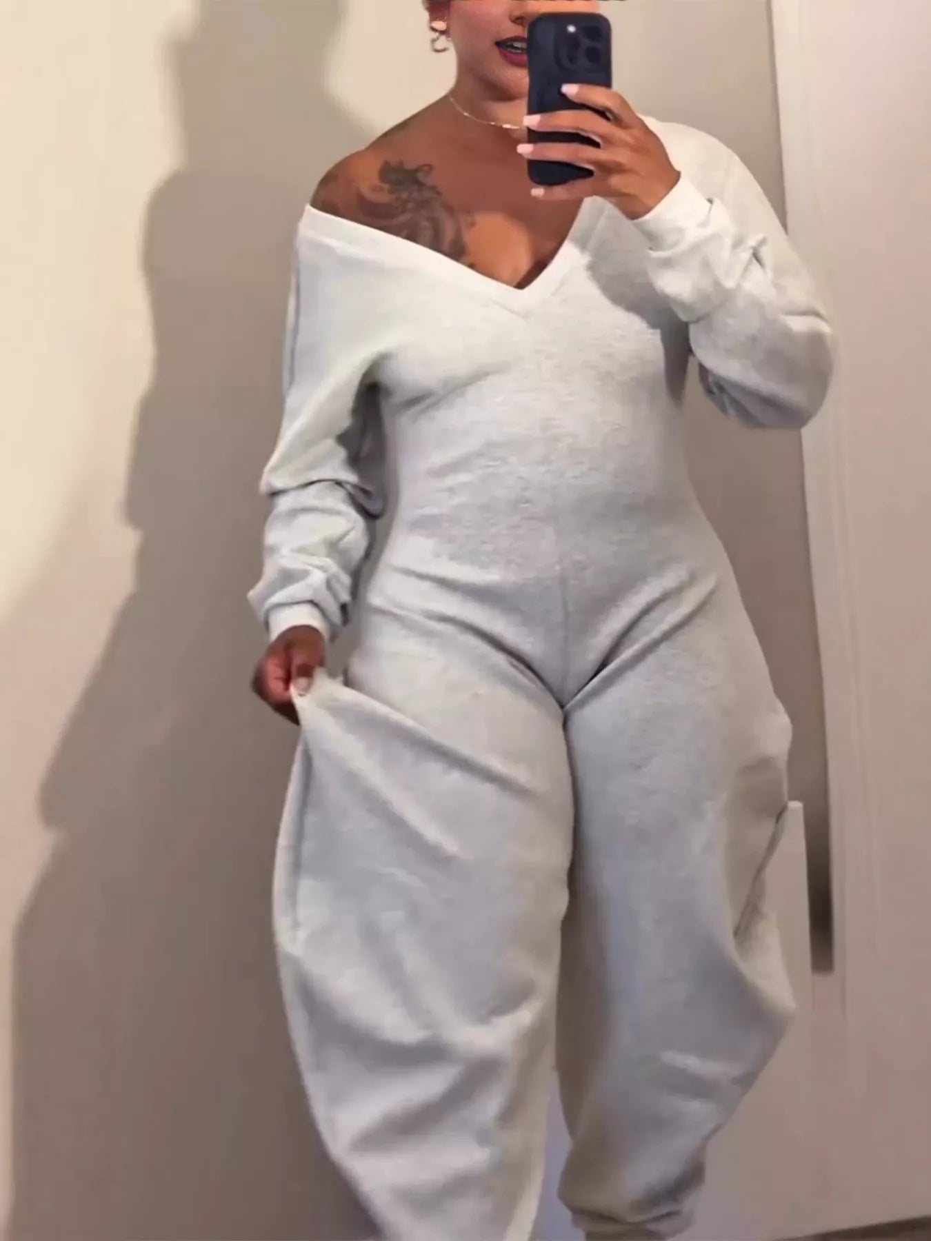 Trendsi Off-Shoulder Long Sleeve Casual Jumpsuit -