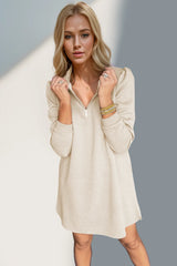 Trendsi Double Take Textured Quarter Zip Long Sleeve Dress -