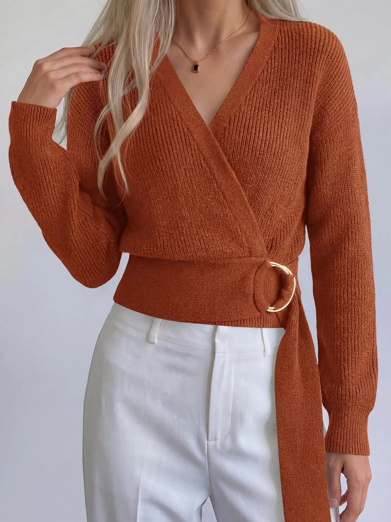 Trendsi Metal Ring Detail Dropped Shoulder Sweater -