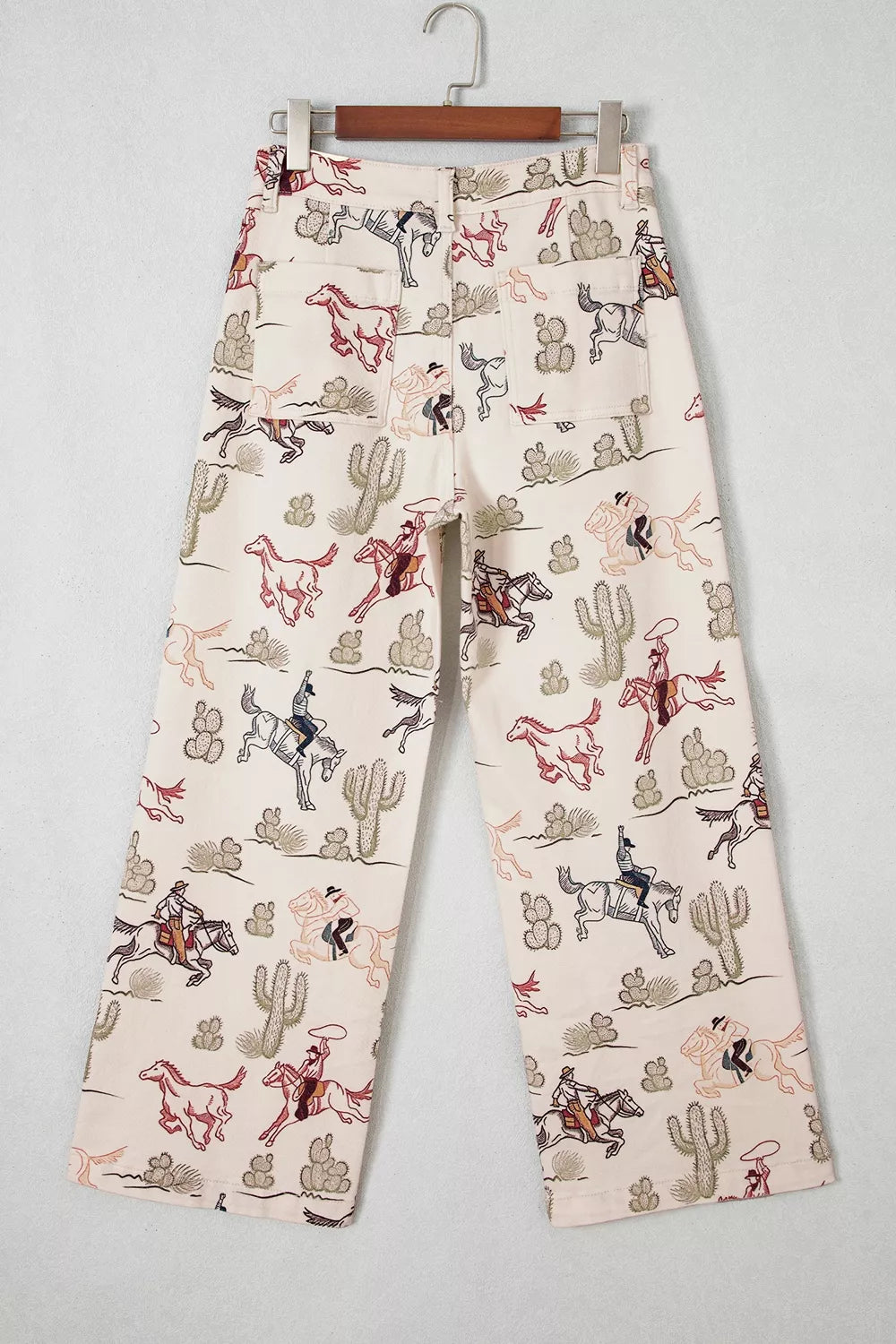 Western Print Straight-Leg Ankle Jeans in beige, hanger back view
