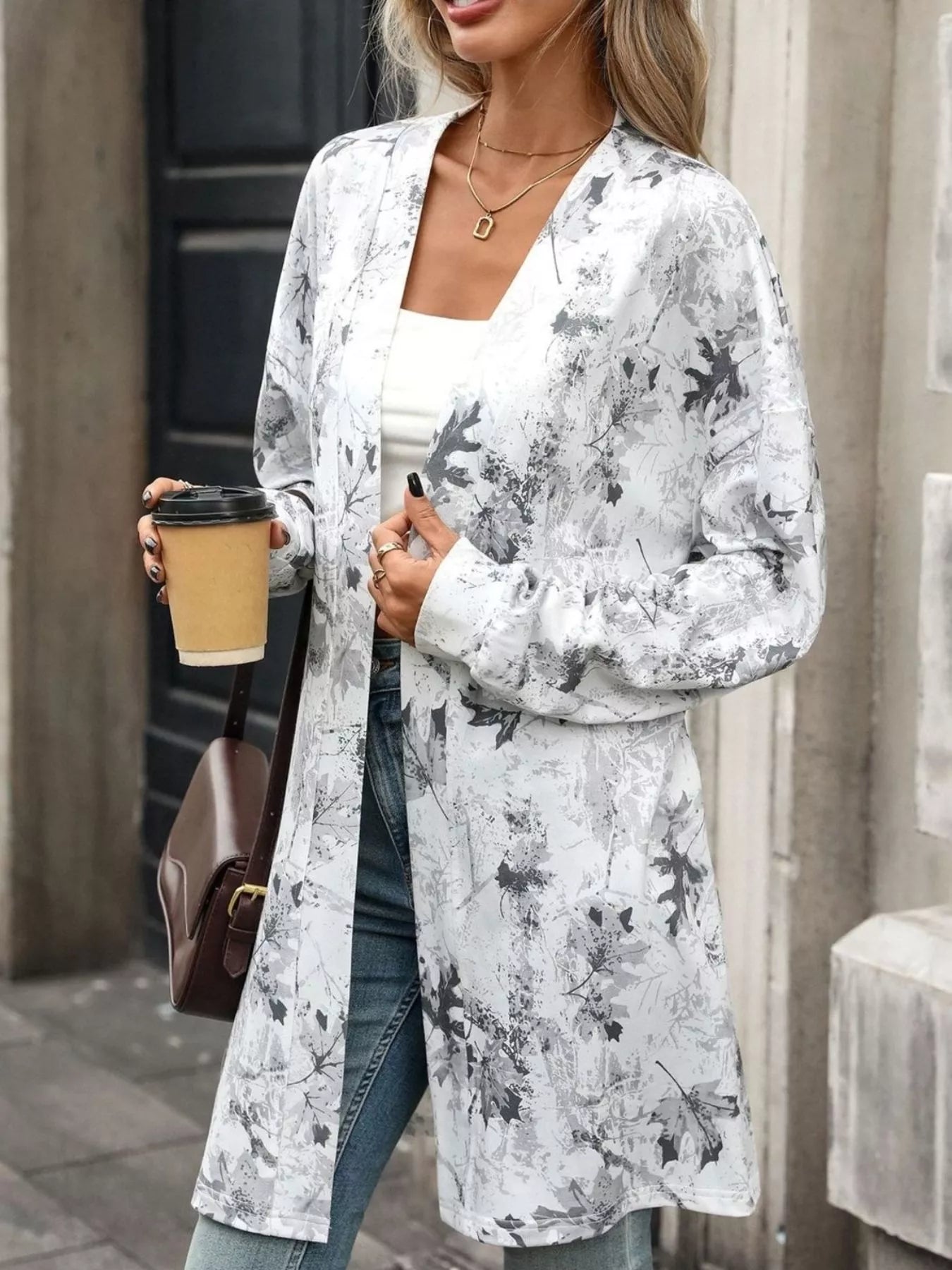 Trendsi Printed Open Front Cardigan -