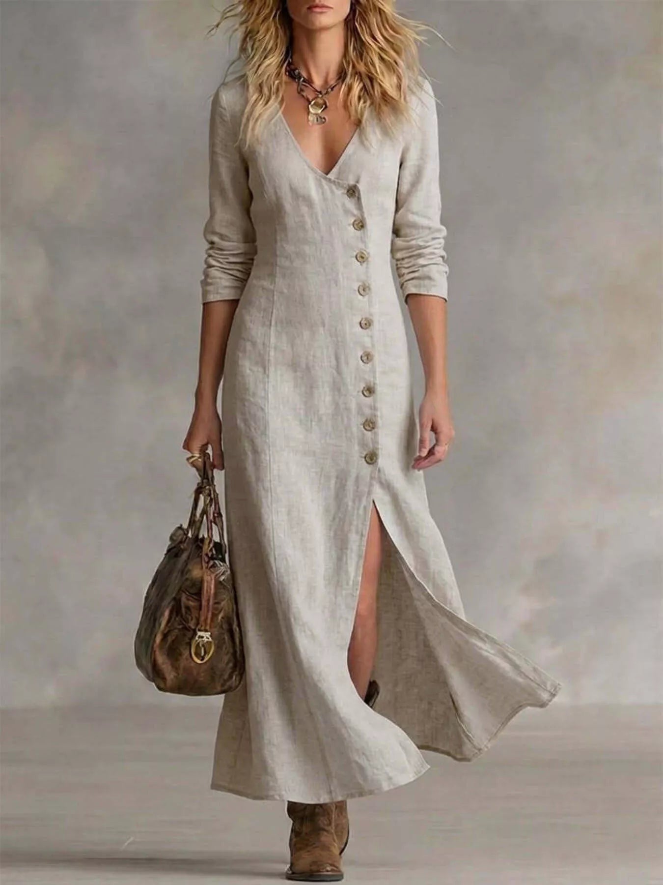 Trendsi Slit Button-Down Midi Dress -