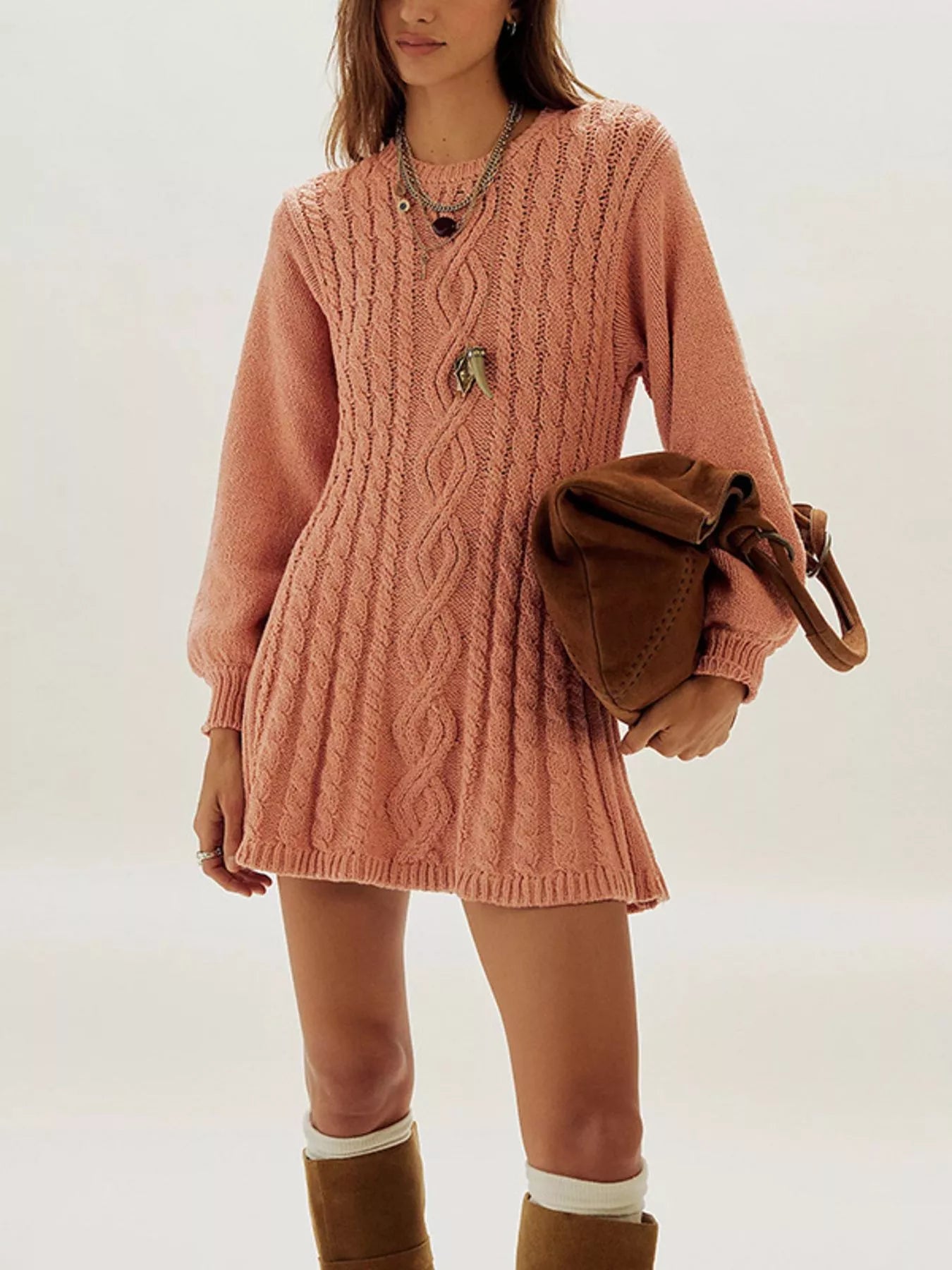 Trendsi Cable Knit Sweater Mini Dress -