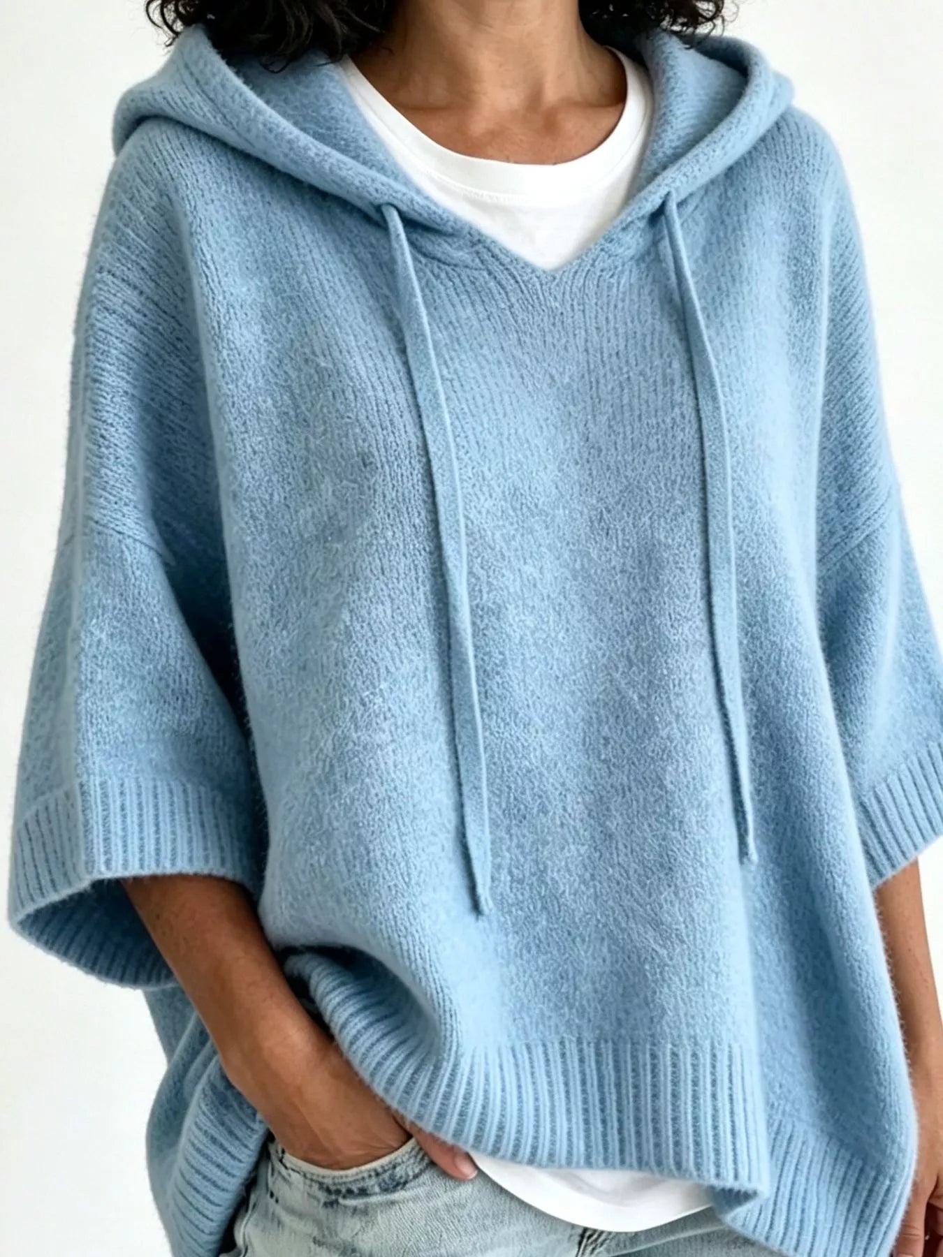 Trendsi Striped Hooded Sweater with Button Detail -