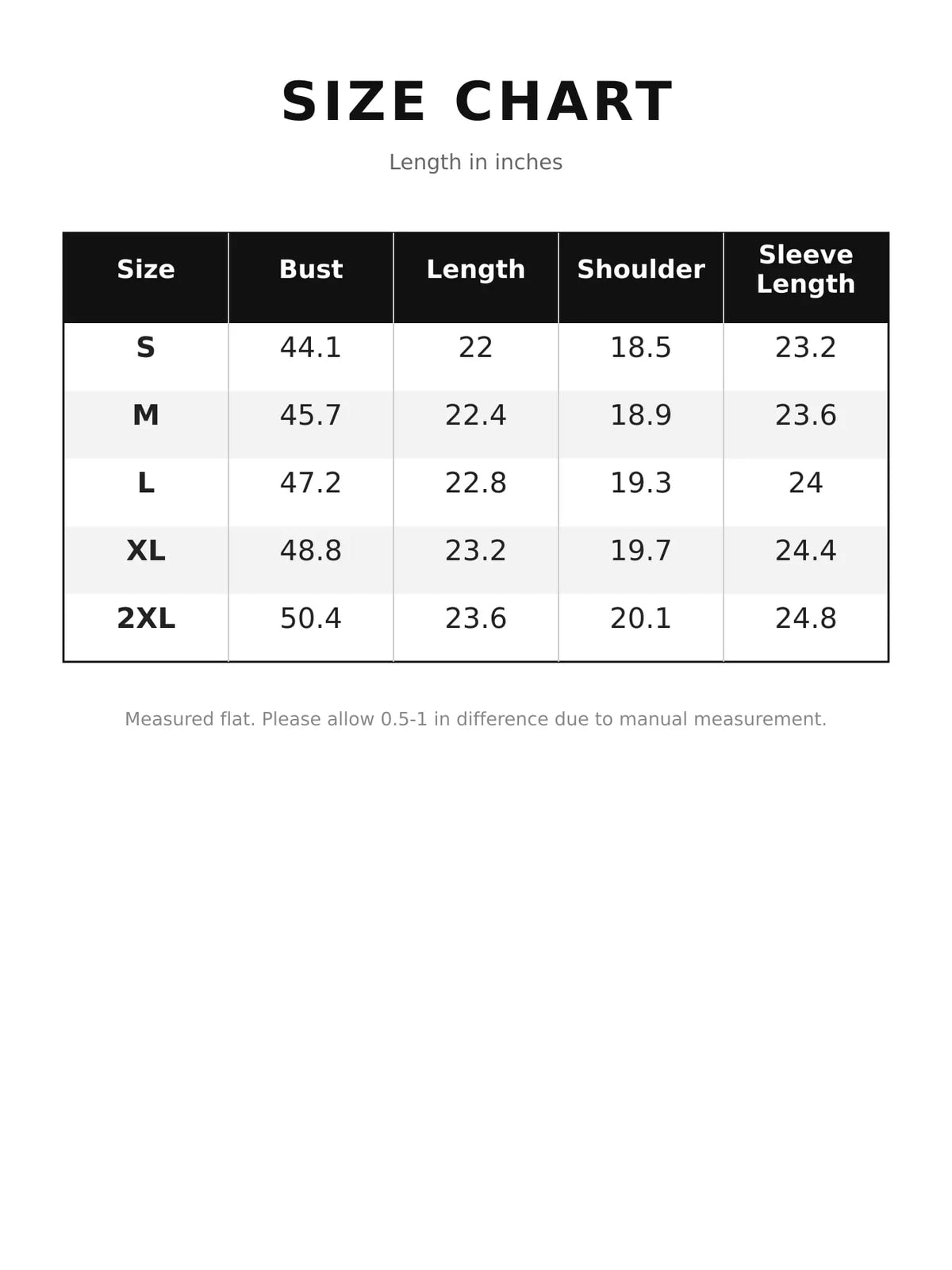 Glossy Stand-Collar Zip-Up Puffer Jacket — size and measurement chart