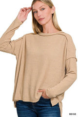 Trendsi Zenana Ribbed Drop Shoulder Round Neck Sweater -