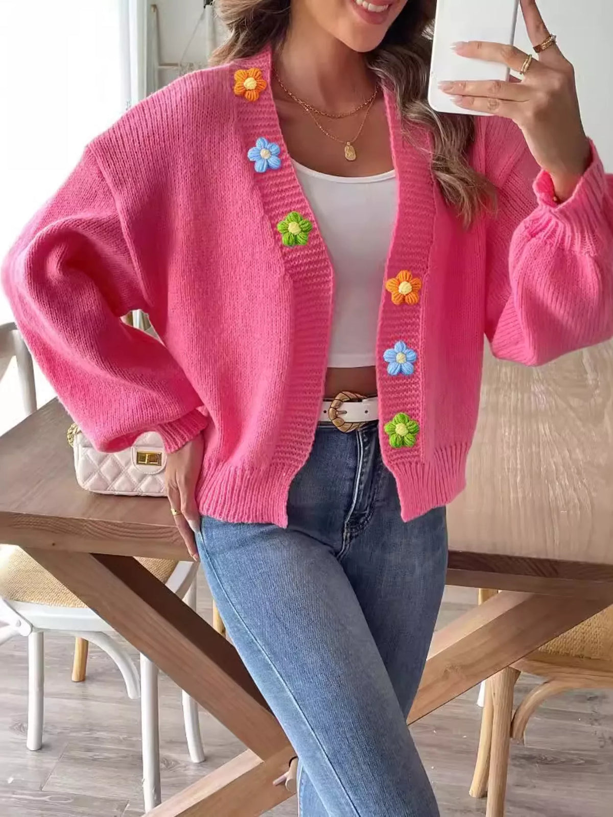 Flower open-front cardigan