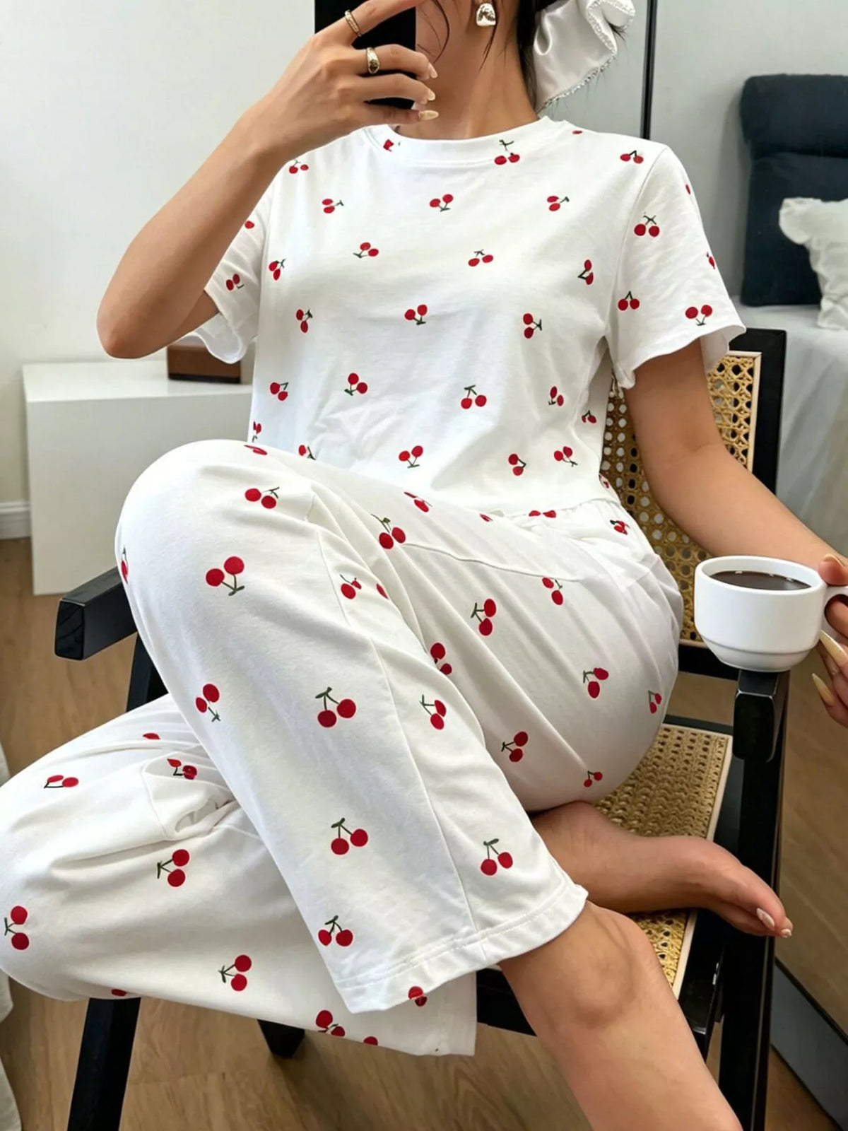 Trendsi Polka Dot Short Sleeve Top and Shorts Set -