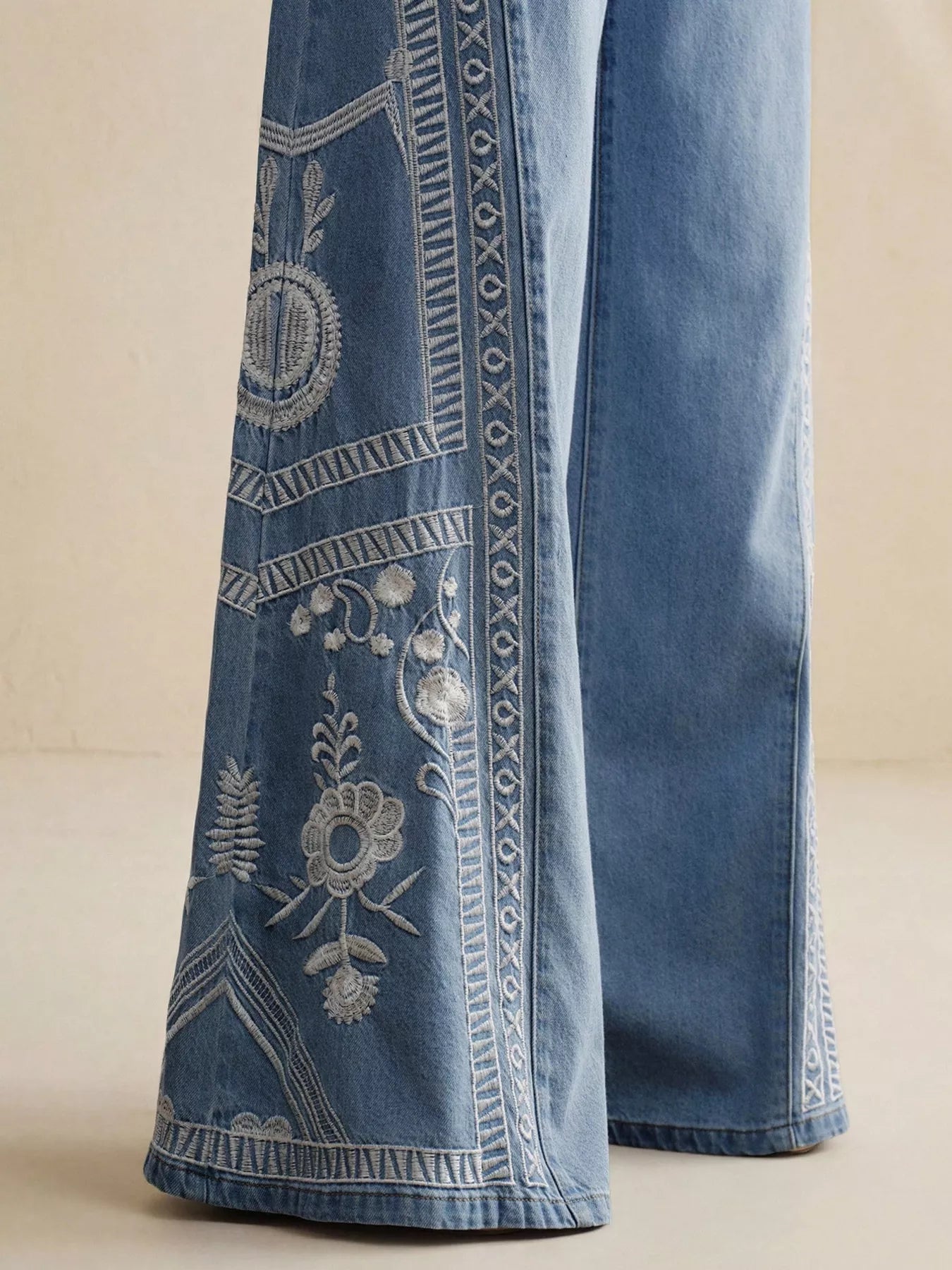 Trendsi Embroidered Wide-Leg Drawstring Jeans -