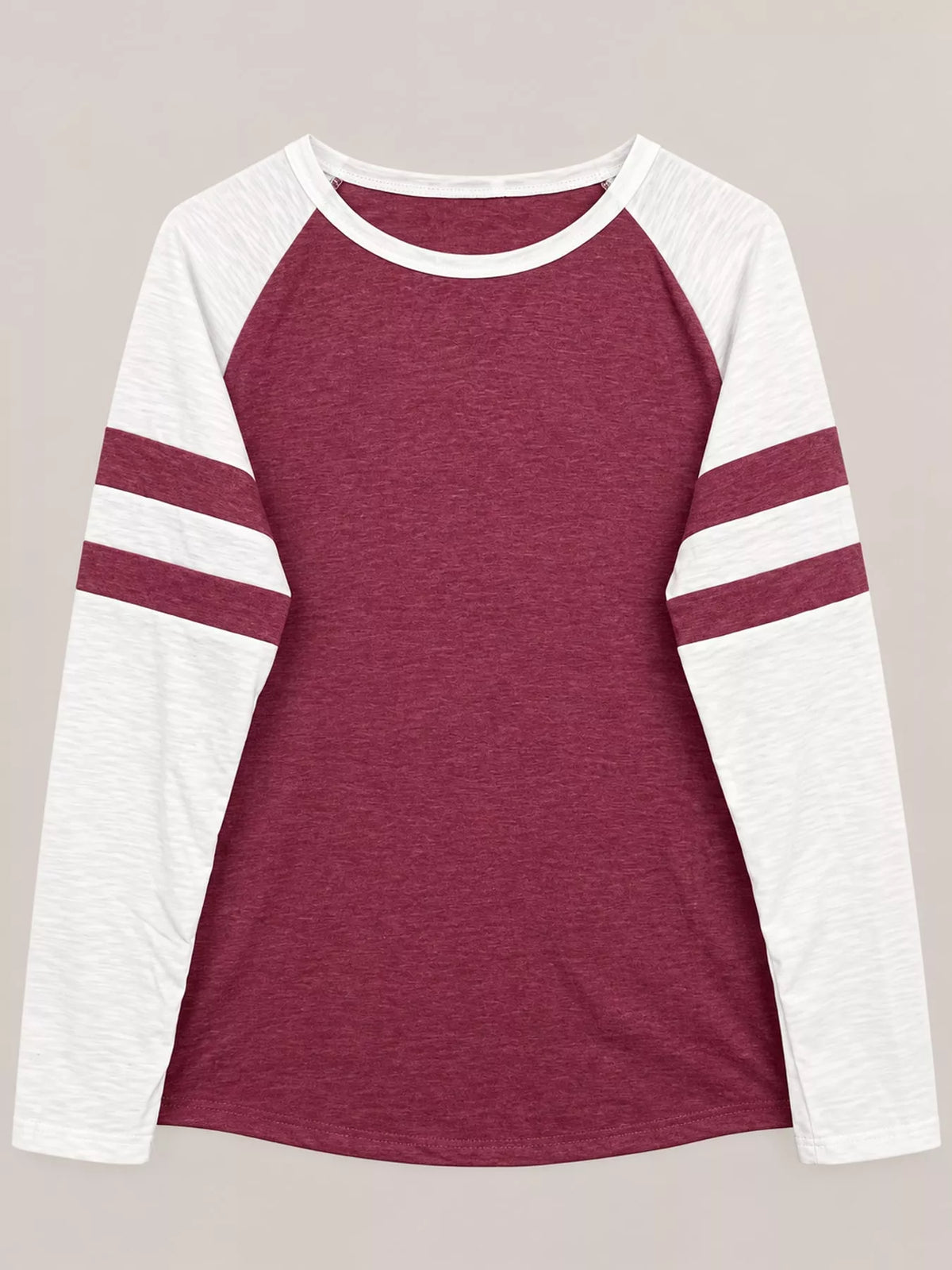 Burgundy color-block raglan sleeve striped t-shirt