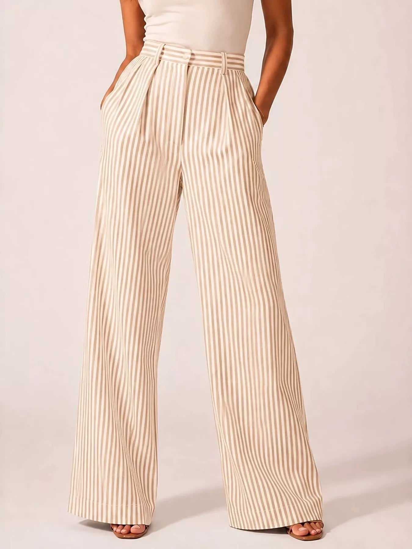 Trendsi High-Waisted Wide-Leg Striped Pants -