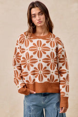 Trendsi BiBi Flower Pattern Long Sleeve Sweater -