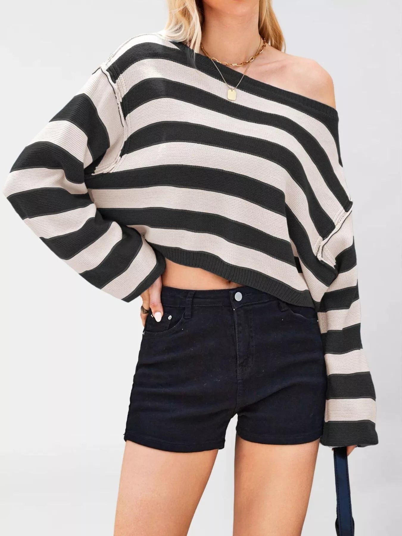 Trendsi Striped Boat Neck Sweater -