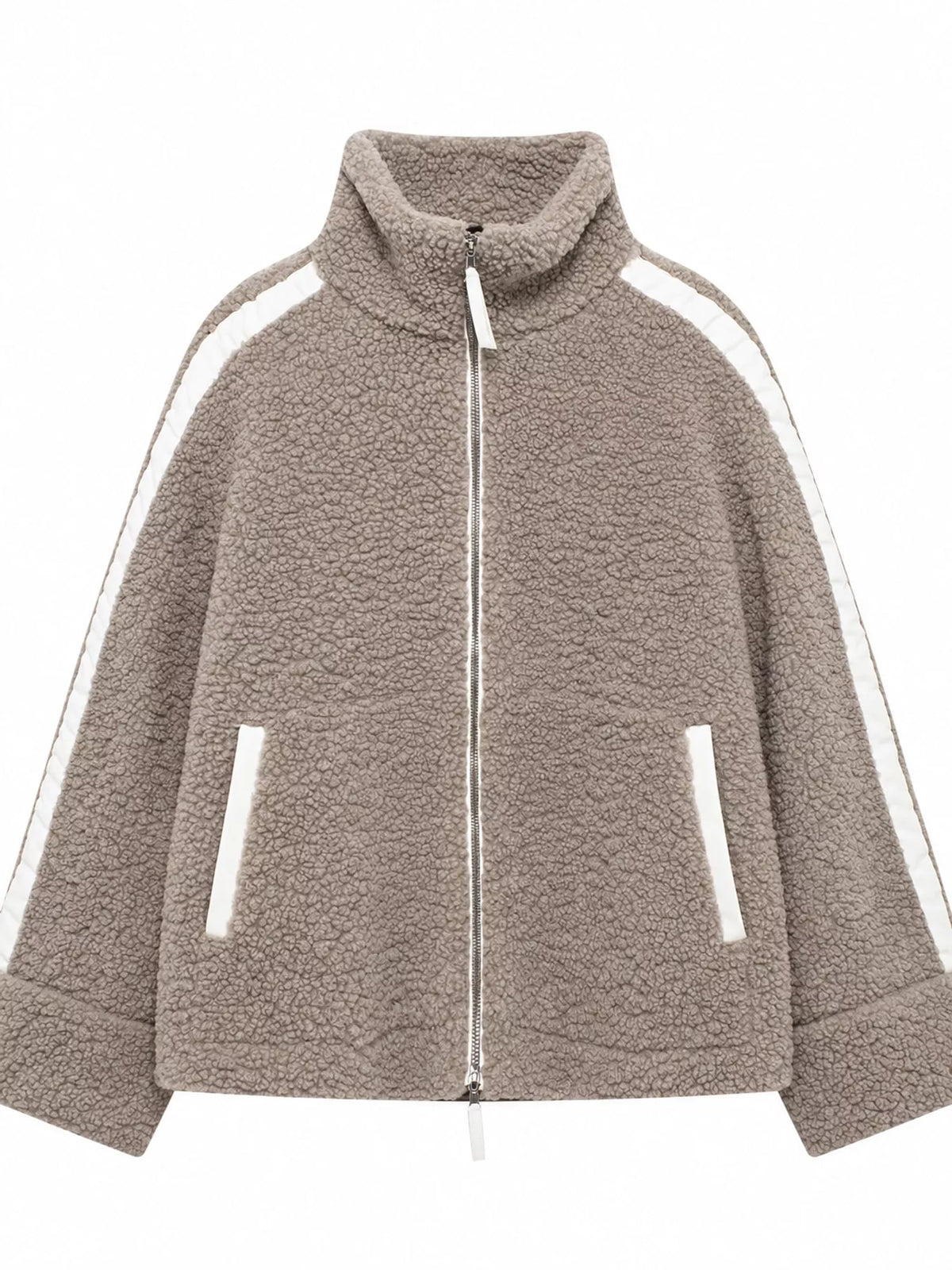 Taupe sherpa zip-up jacket