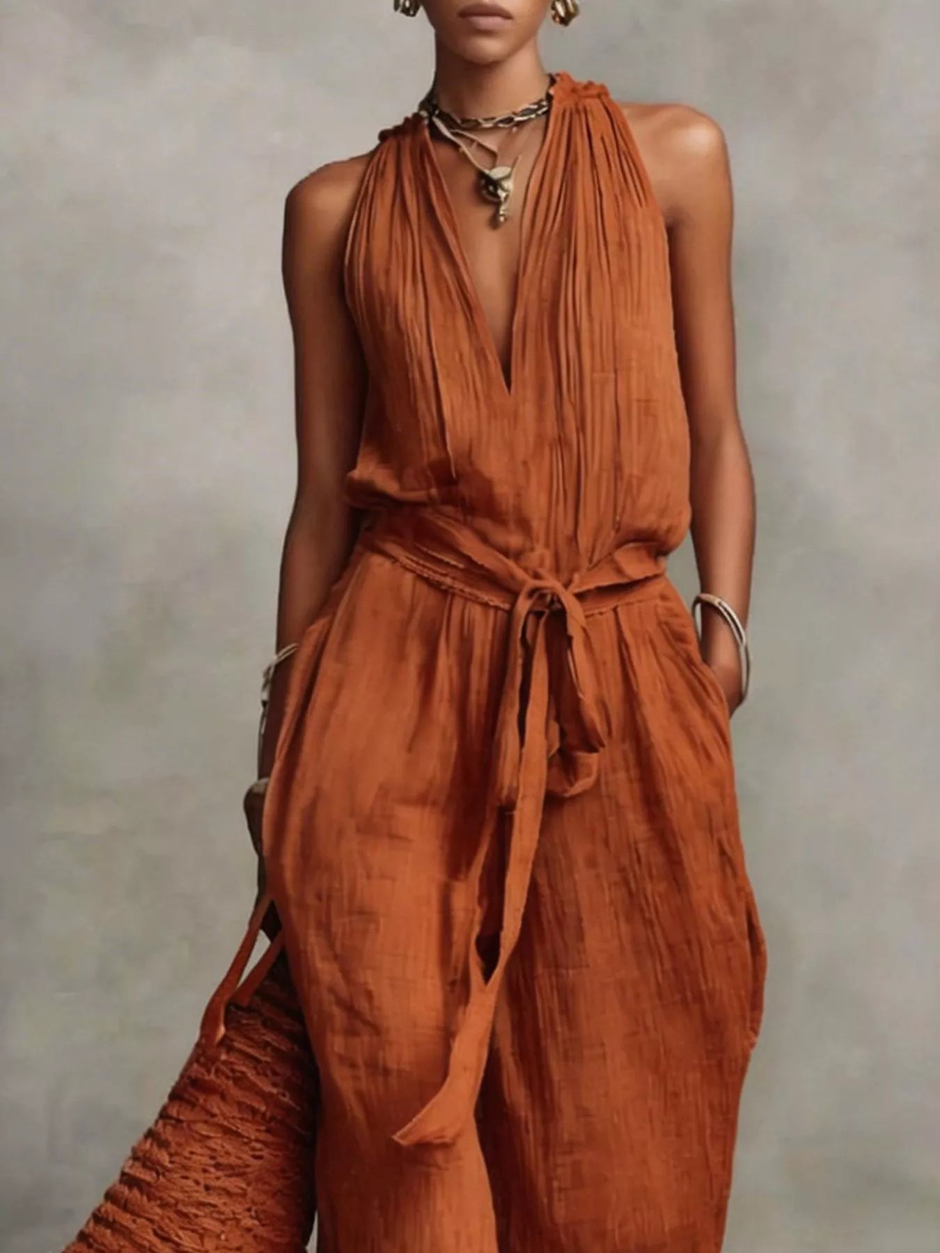 Trendsi Sleeveless Wide-Leg Jumpsuit with Tie-Waist -