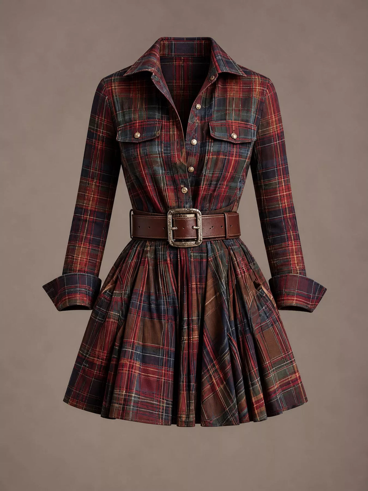 Red plaid shirt dress