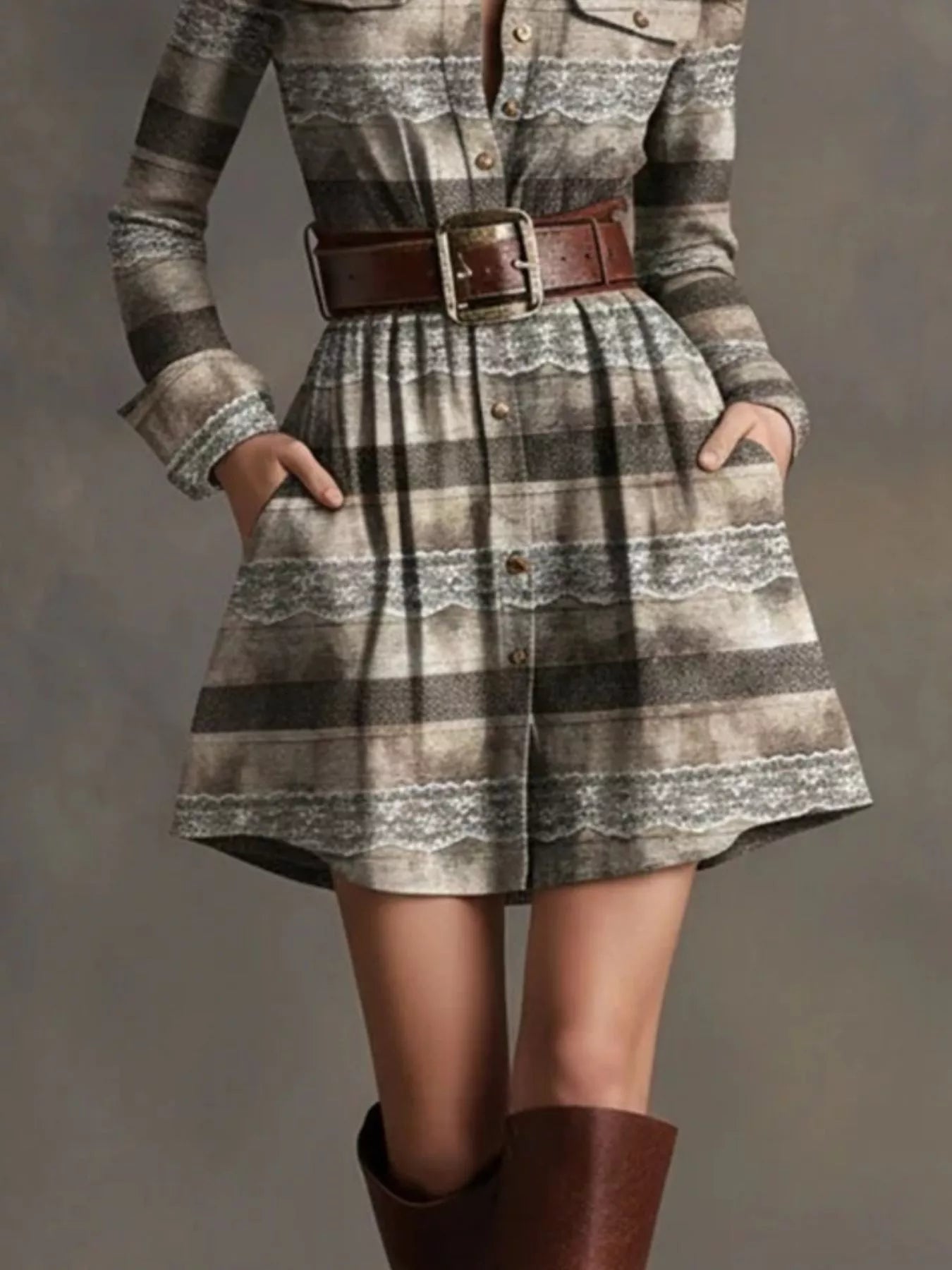 Trendsi Plaid Long Sleeve Shirt Dress -
